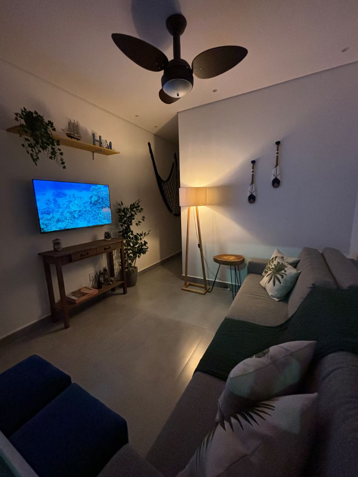 Sala com TV e sofá