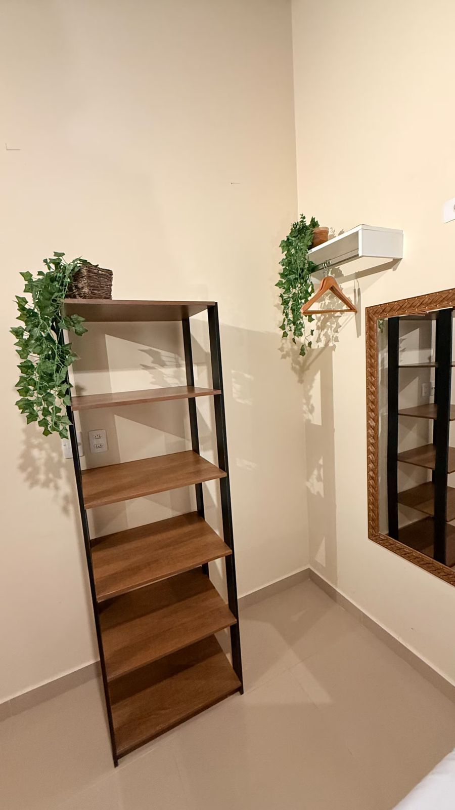 Estante de madeira com plantas